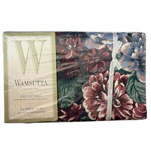 Vtg New Wamsutta Supercale Plus Tyler Garden-Hunter King Flat Sheet Dark Floral